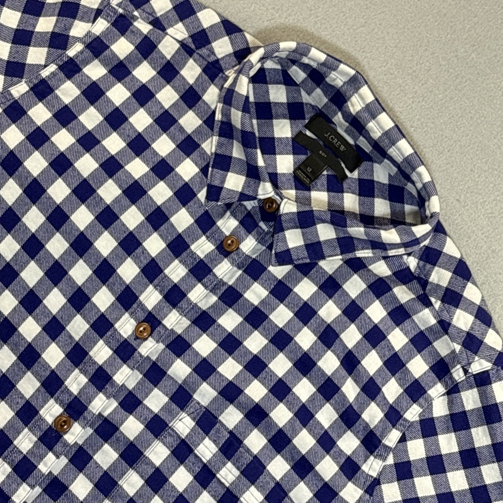 J Crew Women's Boy Fit Blue White Check Plaid Flannel‎ Shirt Size 12